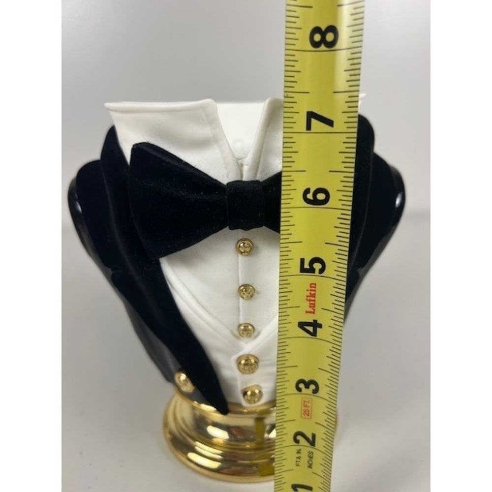 Bath & Body Works Tuxedo‎ 3-Wick Candle Holder Bust Velvet Bow Tie Gold Accents - Picture 10 of 11